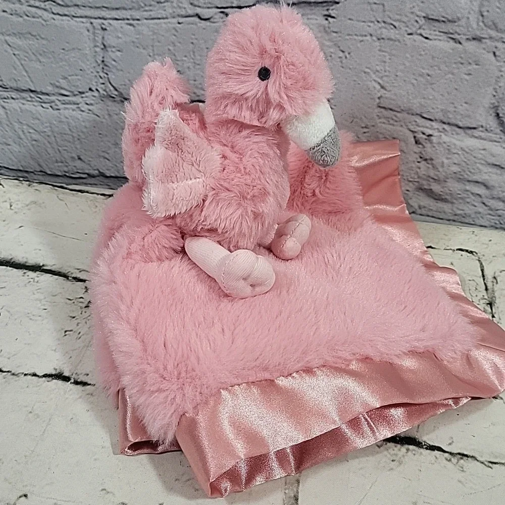 Cloud Island Pink Flamingo Baby Lovey Security Blanket Satin Back 14